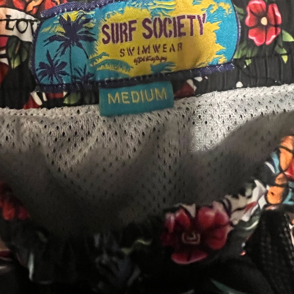 Surf Society Men's Black Floral & Tattoo Print Shorts - Picture 2 of 4